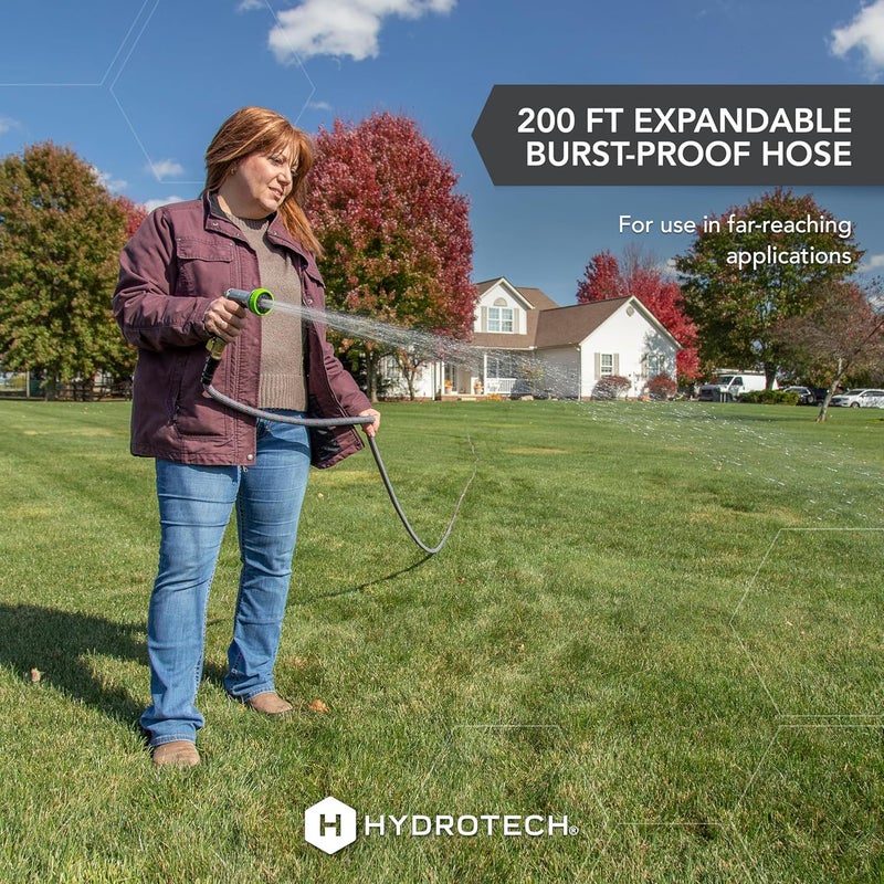 Hydrotech 5/8" 200 ft Expandable Garden Hose - Flexible, Lightweight, Durable and Burst-Proof Hose with Reinforced Latex Core and Solid Brass Fittings - Great for Lawn Care, Garden, and Car Washing - Image 3